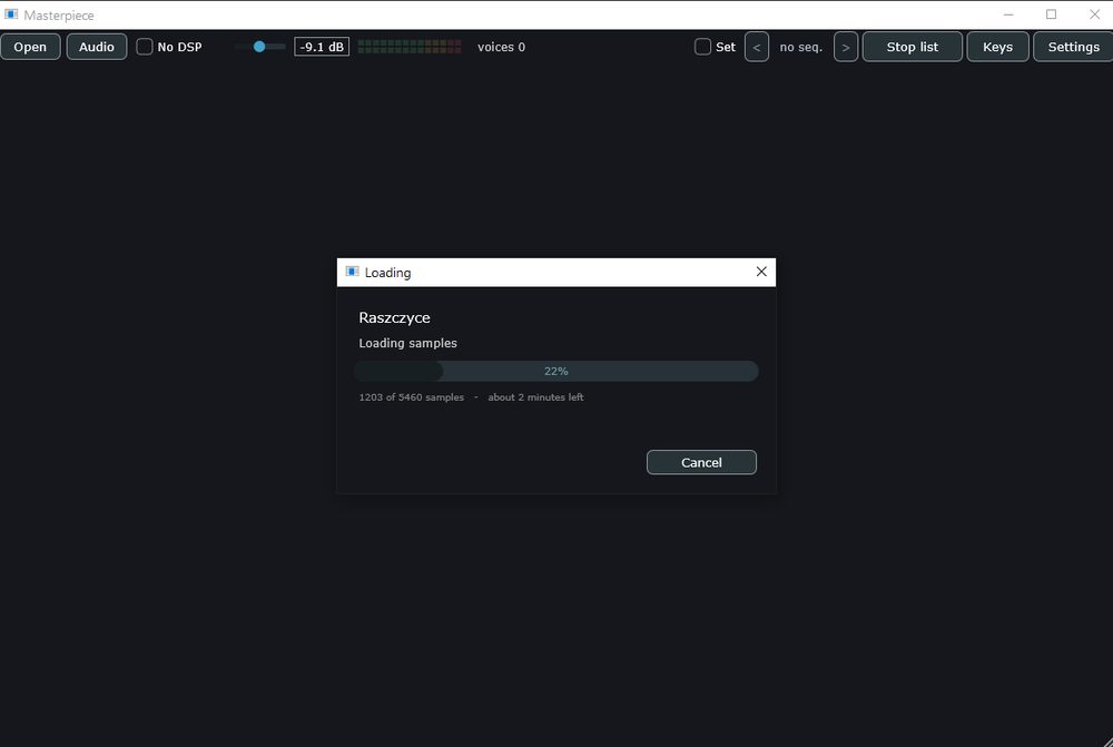 Loading an organ, with progress and a cancel button